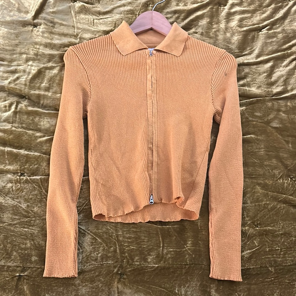 Urban Outfitters Yellow Zip Up Shirt Ribbed (S)